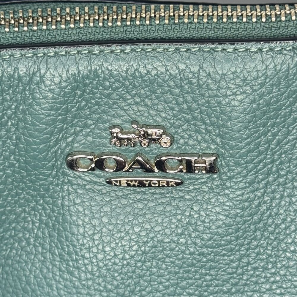 COACH - Ava Vintage Chain Tote Purse Dark Teal Pebbled Leather Silver Chain - Picture 4 of 16